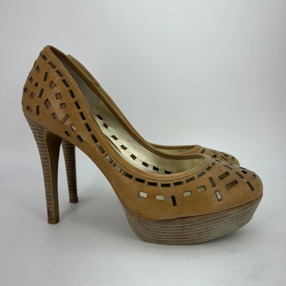 Jessica Simpson Shoes Womens Size 8 Brown Tanealy Leather Cutout Platform Pumps